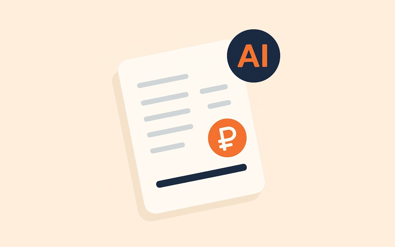 ИИ для ИП: счёт с символом рубля и бейджем AI