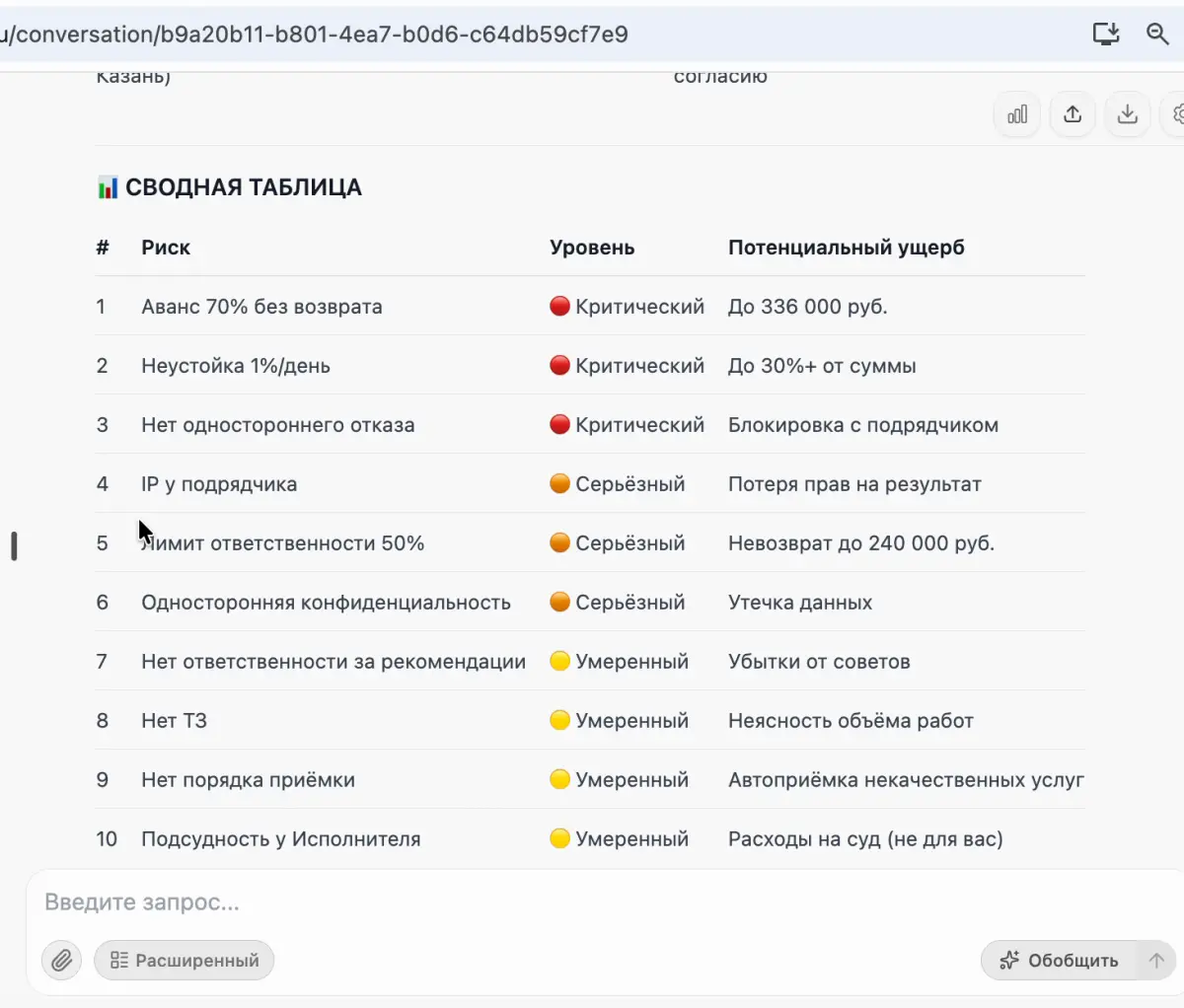 Превью видео — ИскраБот выводит сводку 10 рисков в договоре
